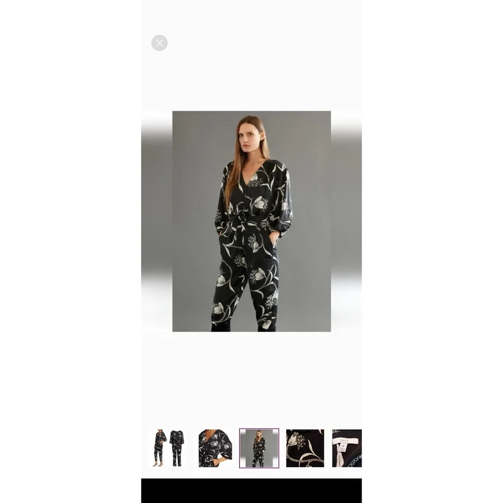 Joie Shaila Floral Balloon‎ Sleeve Jumpsuit Black Silk Womens M Casual Formal